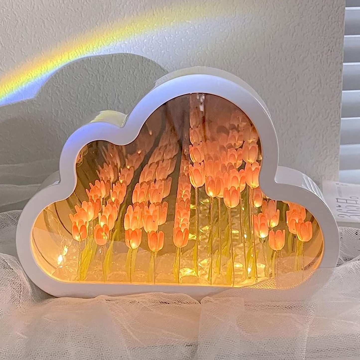 Cloud Mirror Tulip Lamp, Simulation Flower Bedroom Sleeping Table Lamp, Hand Craft DIY Tulips Mirror Night Light, Night Light for Bedroom,Creative Living Room Bedside Desktop Ornaments Girls (Purple)